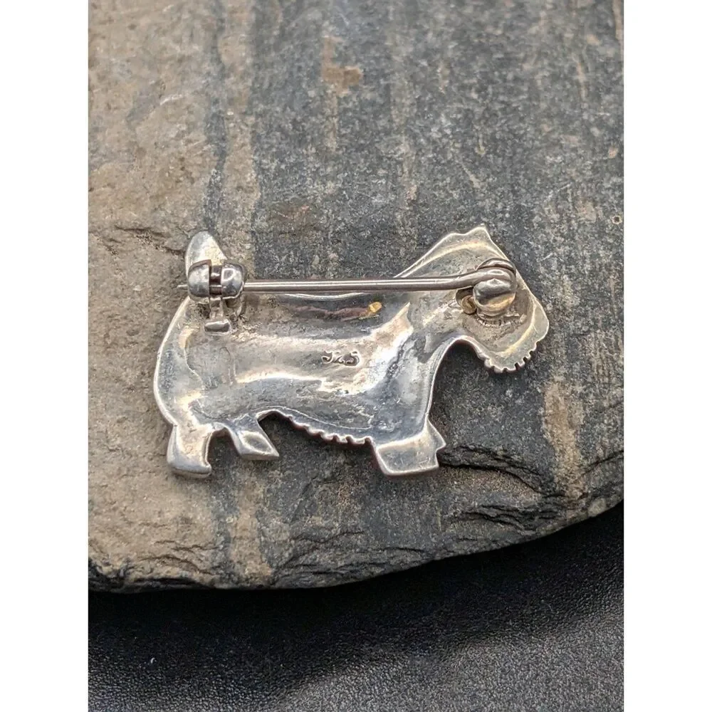 Sterling Silver Dog Brooch/Pendant – Marcasite Inlay – 925 Stamp
